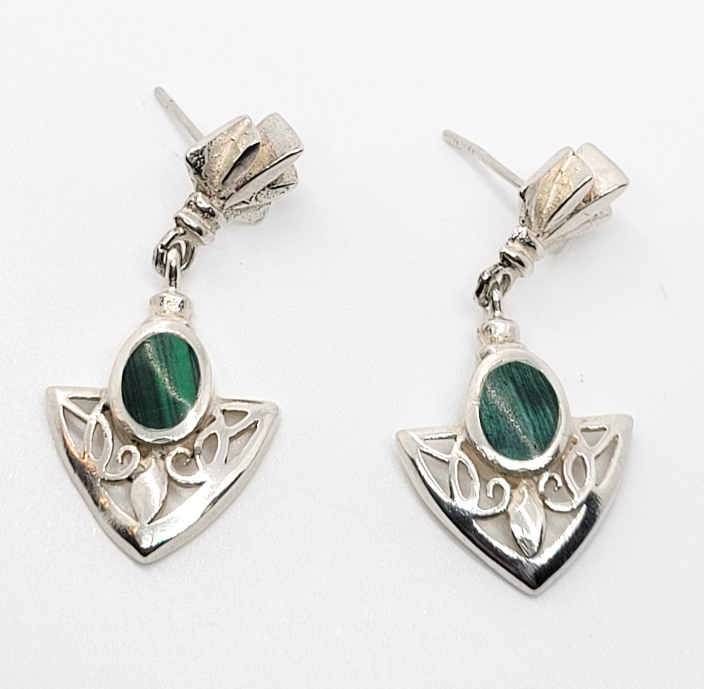 Malachite green gemstone vintage tribal stering silver drop vintage earrings 925