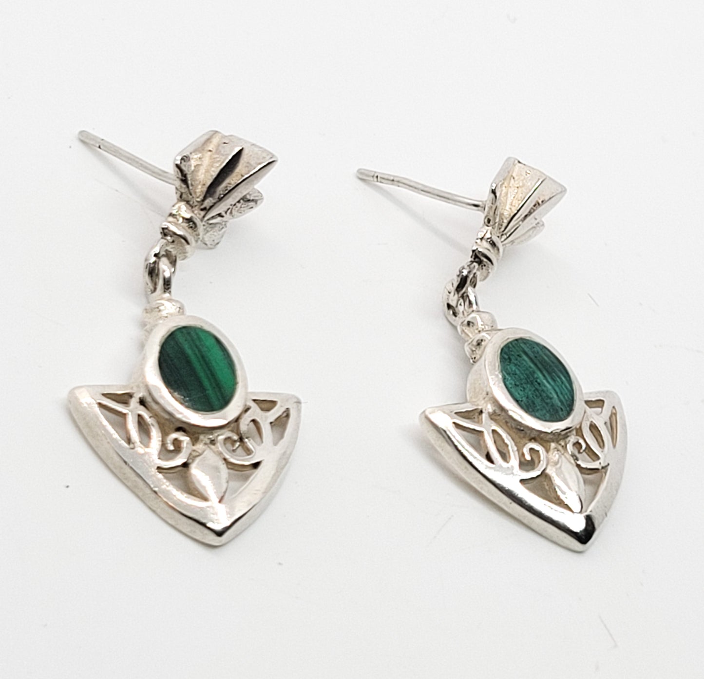 Malachite green gemstone vintage tribal stering silver drop vintage earrings 925