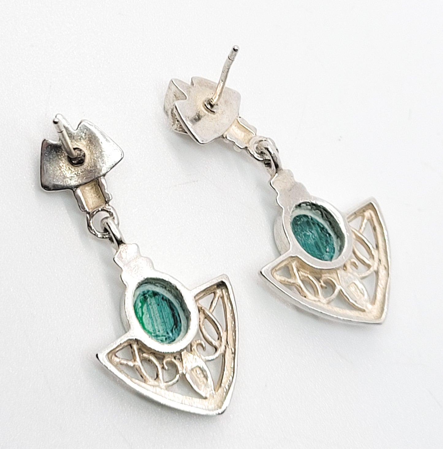 Malachite green gemstone vintage tribal stering silver drop vintage earrings 925