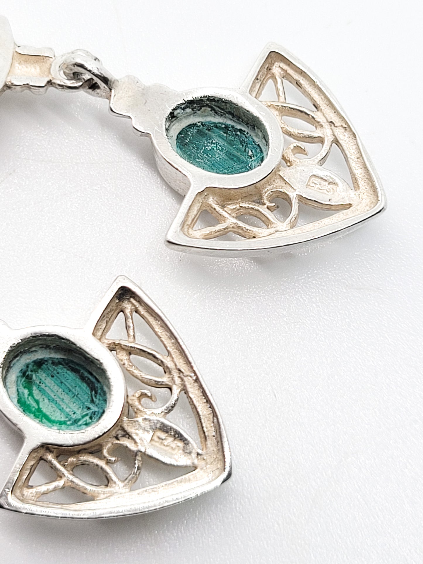 Malachite green gemstone vintage tribal stering silver drop vintage earrings 925