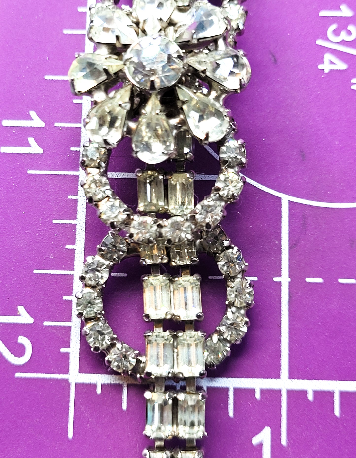 Art Deco style high end estate clear prong set flower vintage rhinestone bracelet