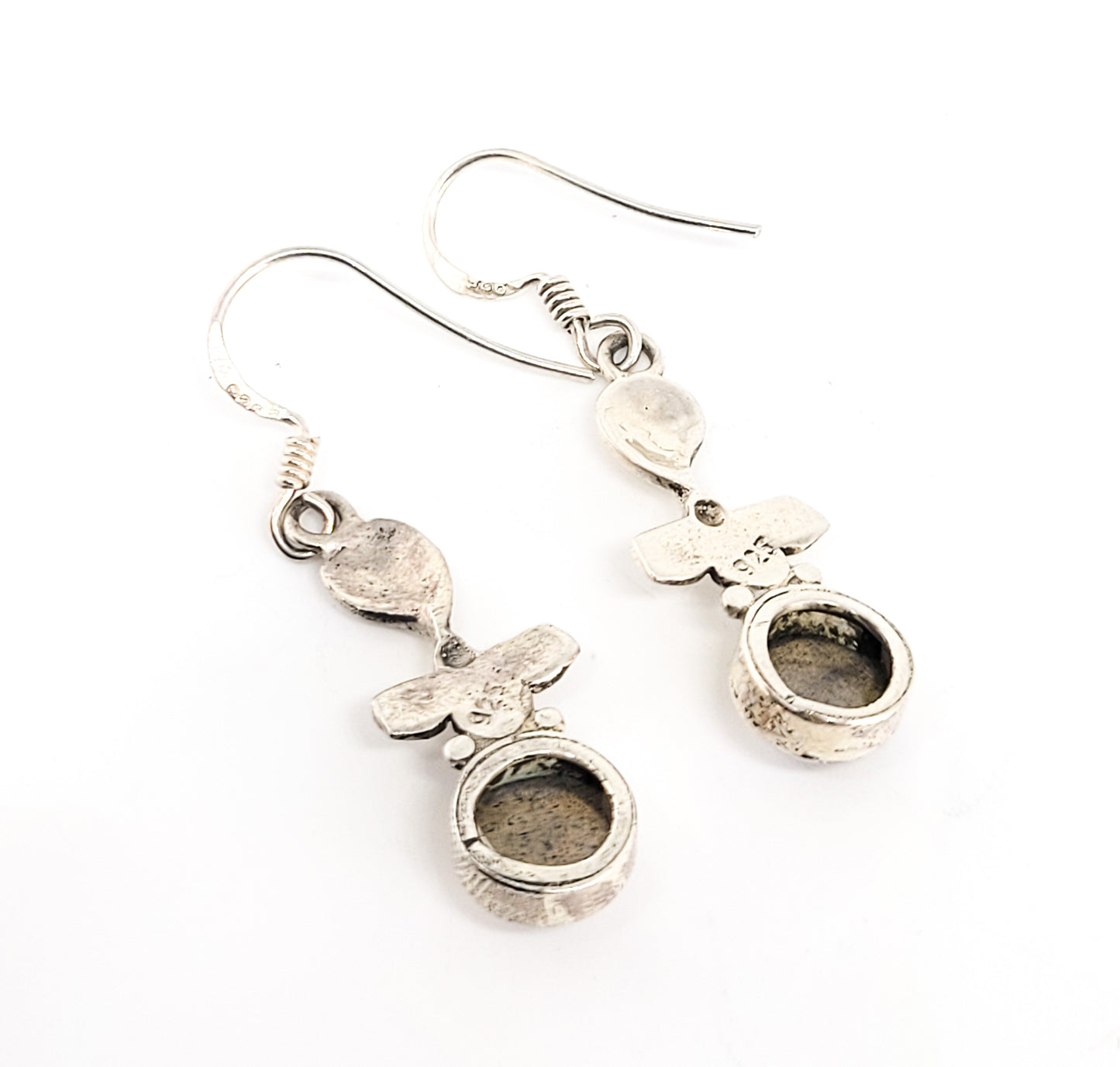 Labradorite gemstone drop flower and leaf sterling silver dangle earrings 925