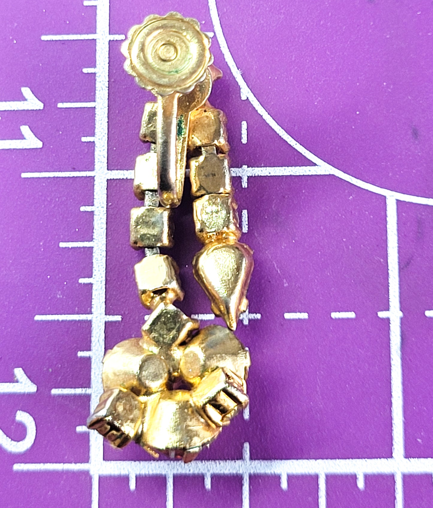 Topaz warm amber tear drop vintage dangle rhinestone screw back earrings estate