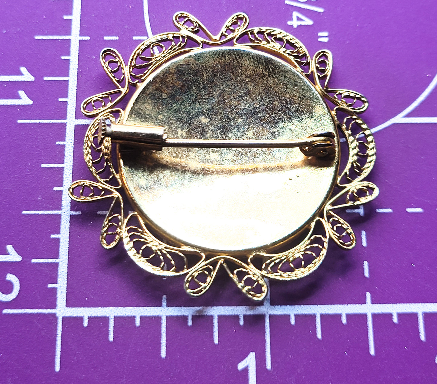 Spanish Damascene crested Double headed bird vintage gold toned brooch pin