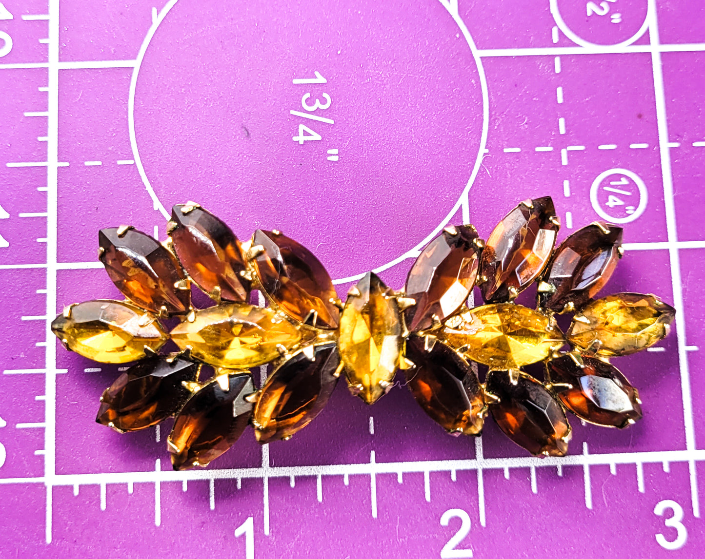 Topaz and brow large prong set Navette mid century vintage bow brooch autumn