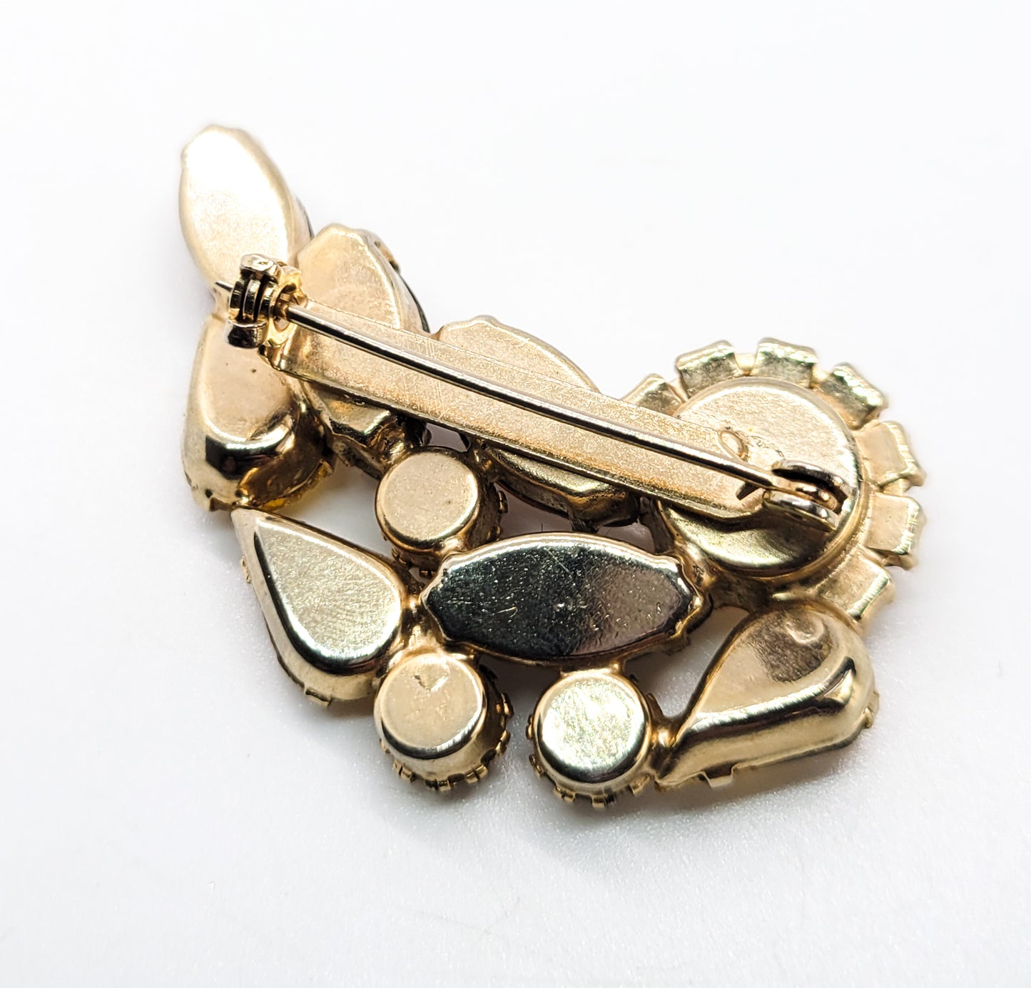 Autumn topaz and brown warm cup prong set vintage rhinestone brooch estate