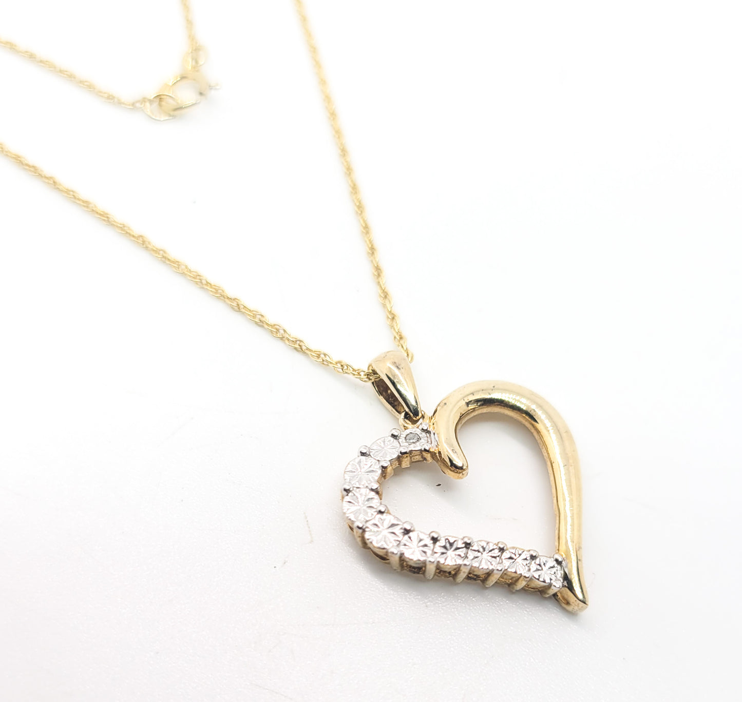 Lover's Heart Gold over sterling silver etched bi colored sweetheart necklace 925