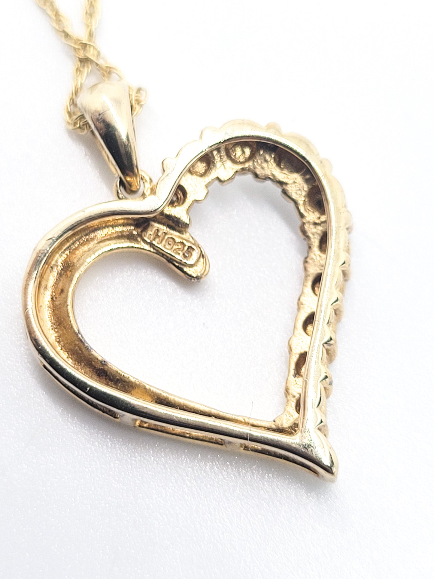 Lover's Heart Gold over sterling silver etched bi colored sweetheart necklace 925