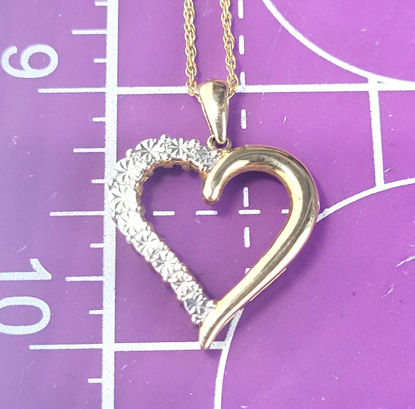 Lover's Heart Gold over sterling silver etched bi colored sweetheart necklace 925
