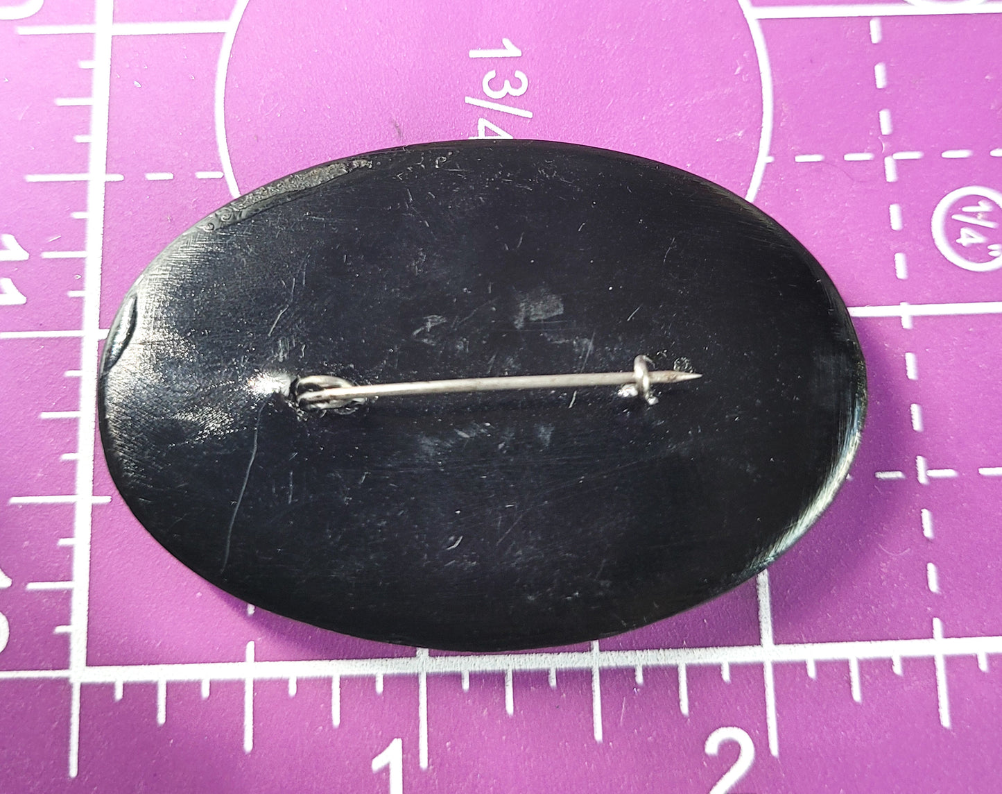 Russian hand painted flower with gold leaf signed vintage lacquer brooch