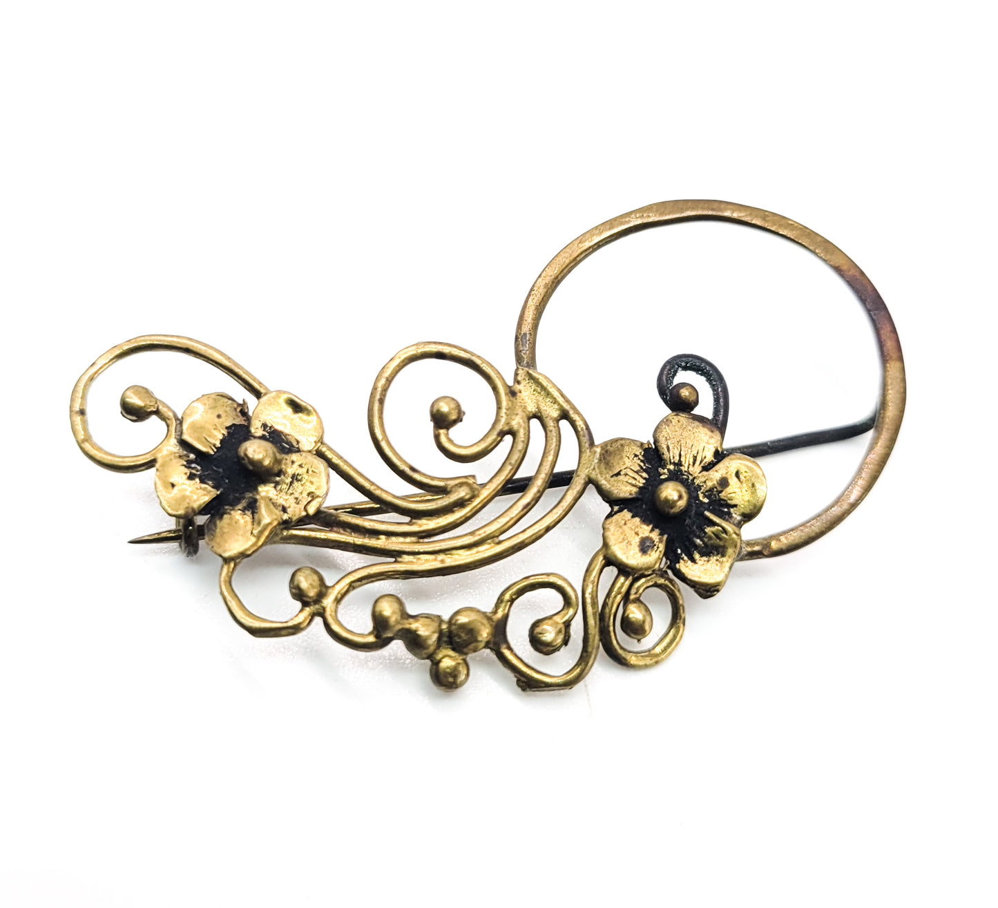 Brutalist handcrafted artisan twisted wire vintage flower brooch
