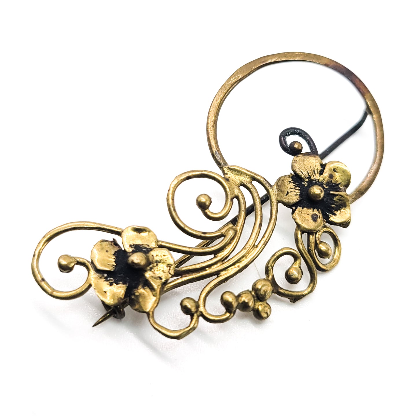 Brutalist handcrafted artisan twisted wire vintage flower brooch