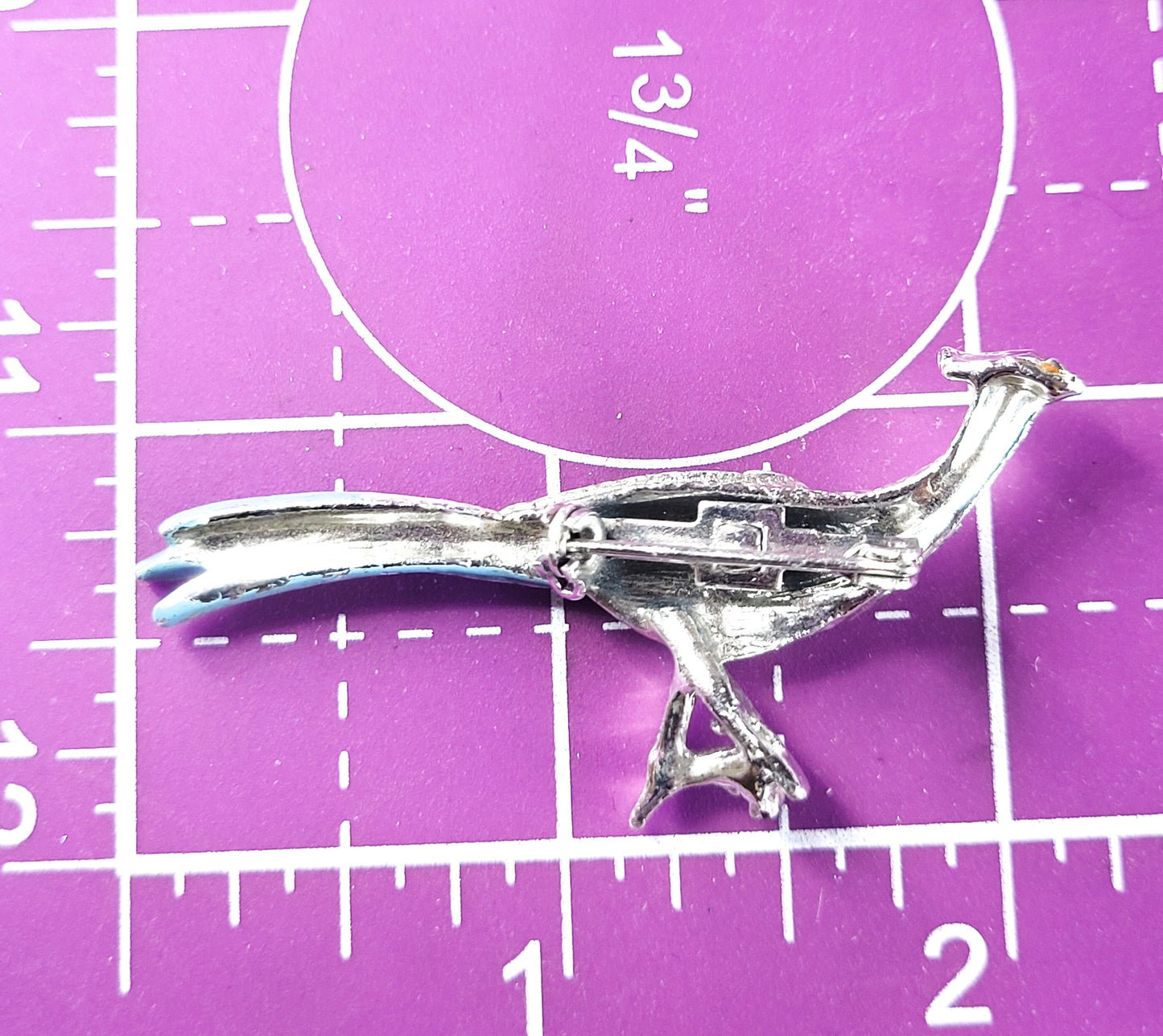 Pheasant vintage silver toned pink and blue enamel bird brooch