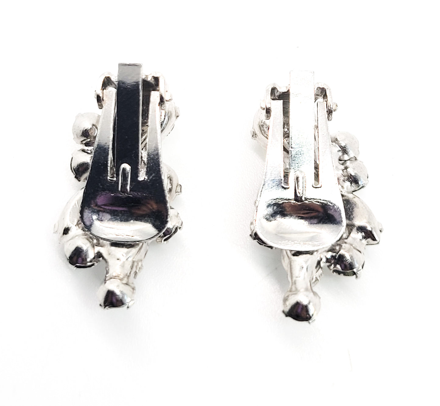 Mid century bright clear and silver crystal vintage rhinestone clip on earrings