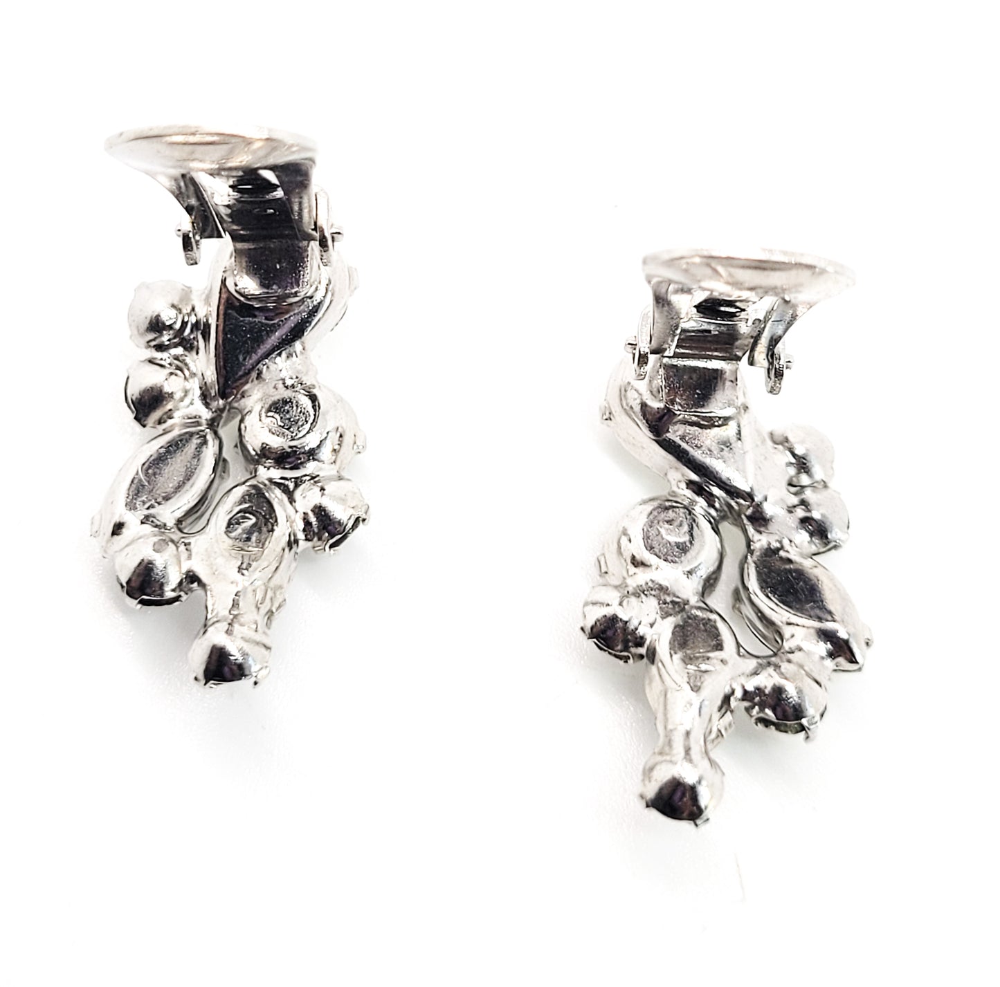 Mid century bright clear and silver crystal vintage rhinestone clip on earrings