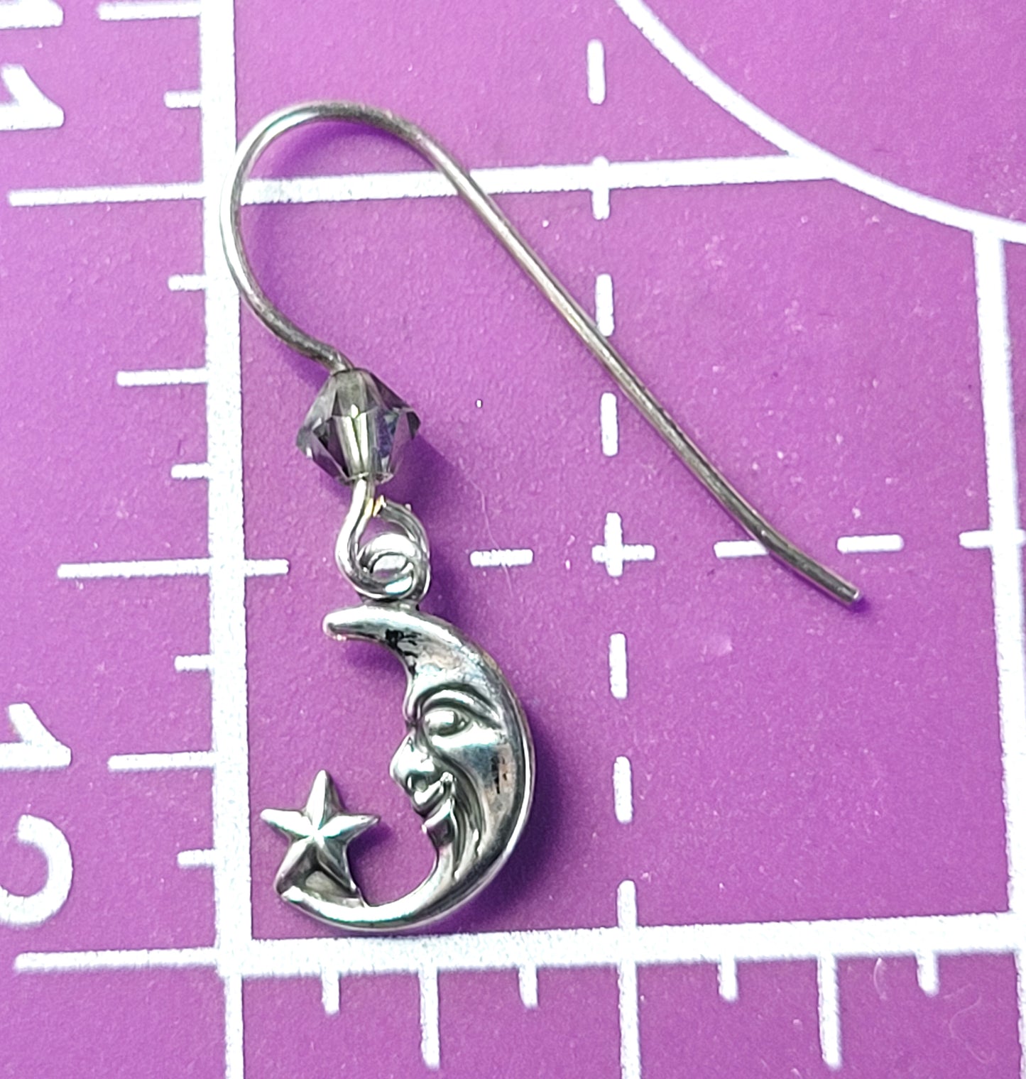 Man in the Moon celstial crescent moon and star sterling silver vintage earrings 925