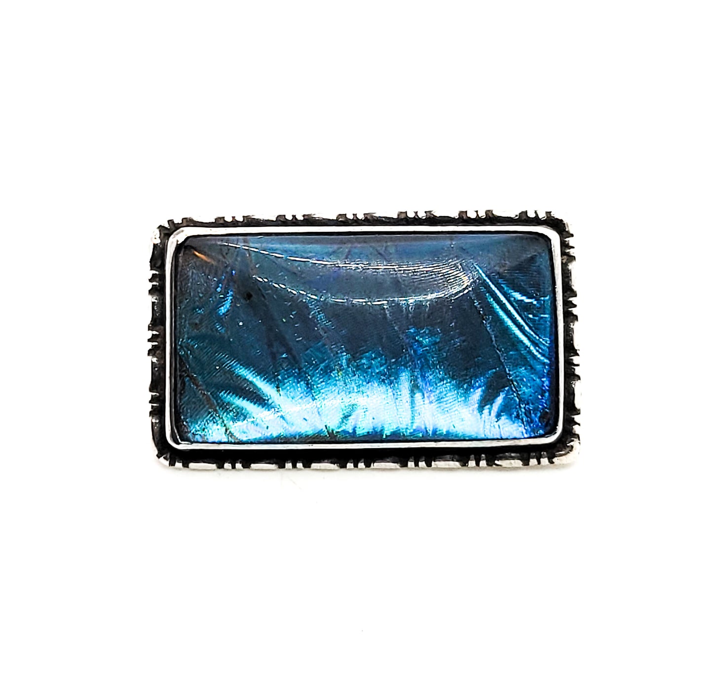 Art Deco Blue Morpho Butterfly wing sterling silver brooch made in England