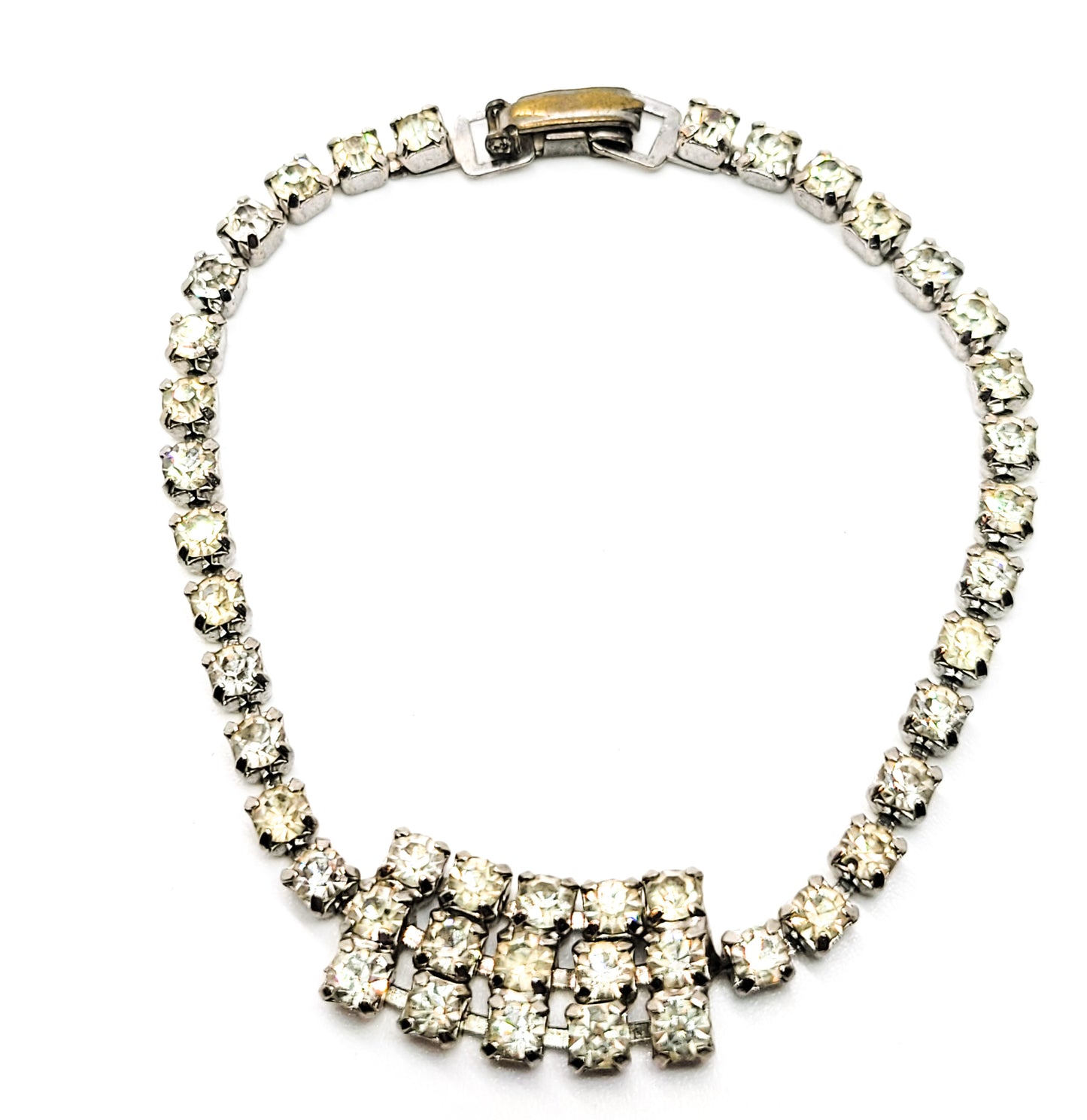Clear rhinestone block vintage style prong set tennis bracelet