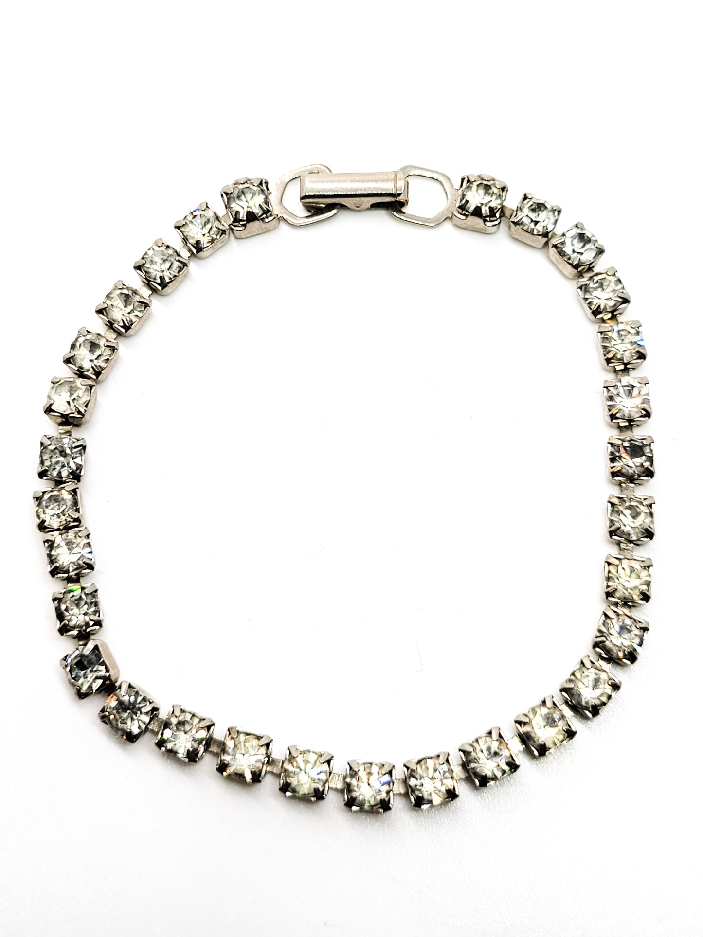 Dainty Single row simple clear silver toned vintage rhinestone tennis bracelet