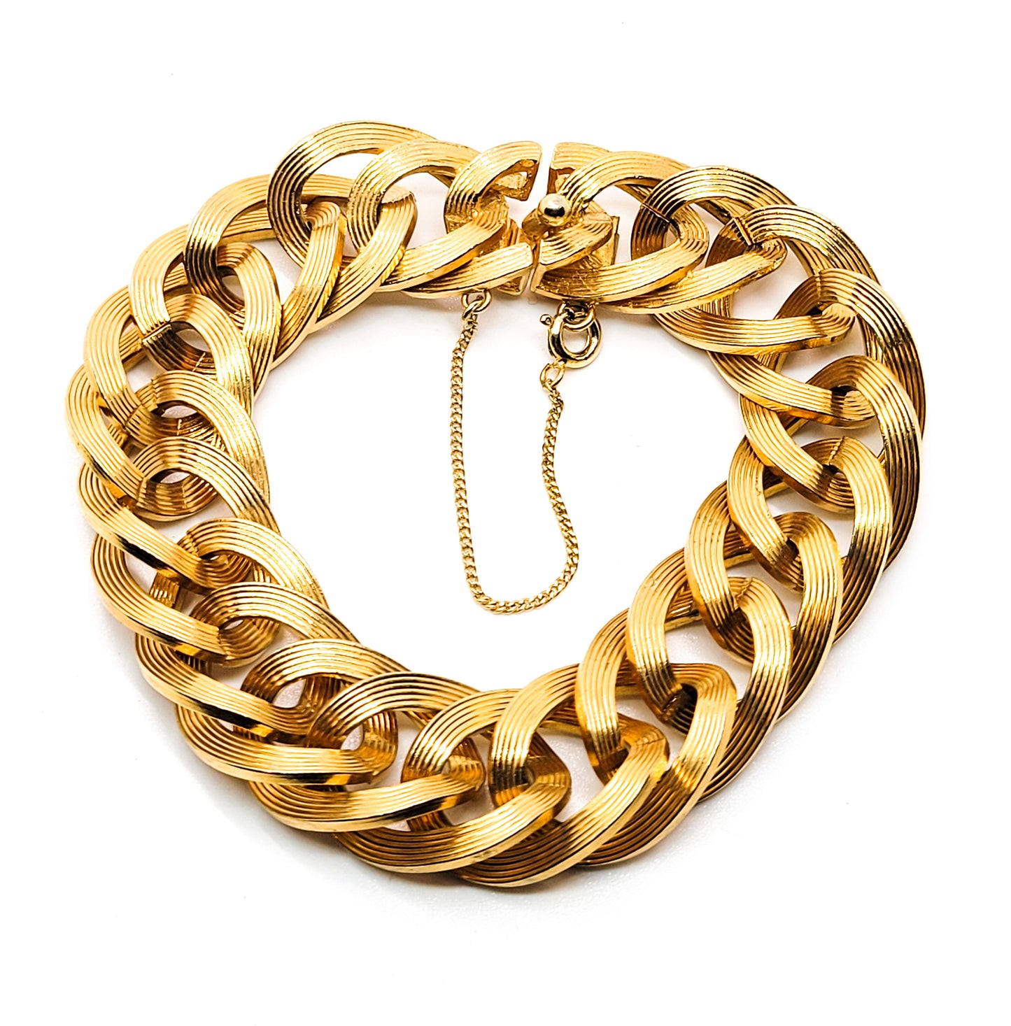 Castlecliff Gold toned vintage signed chain link textured tennis bracelet