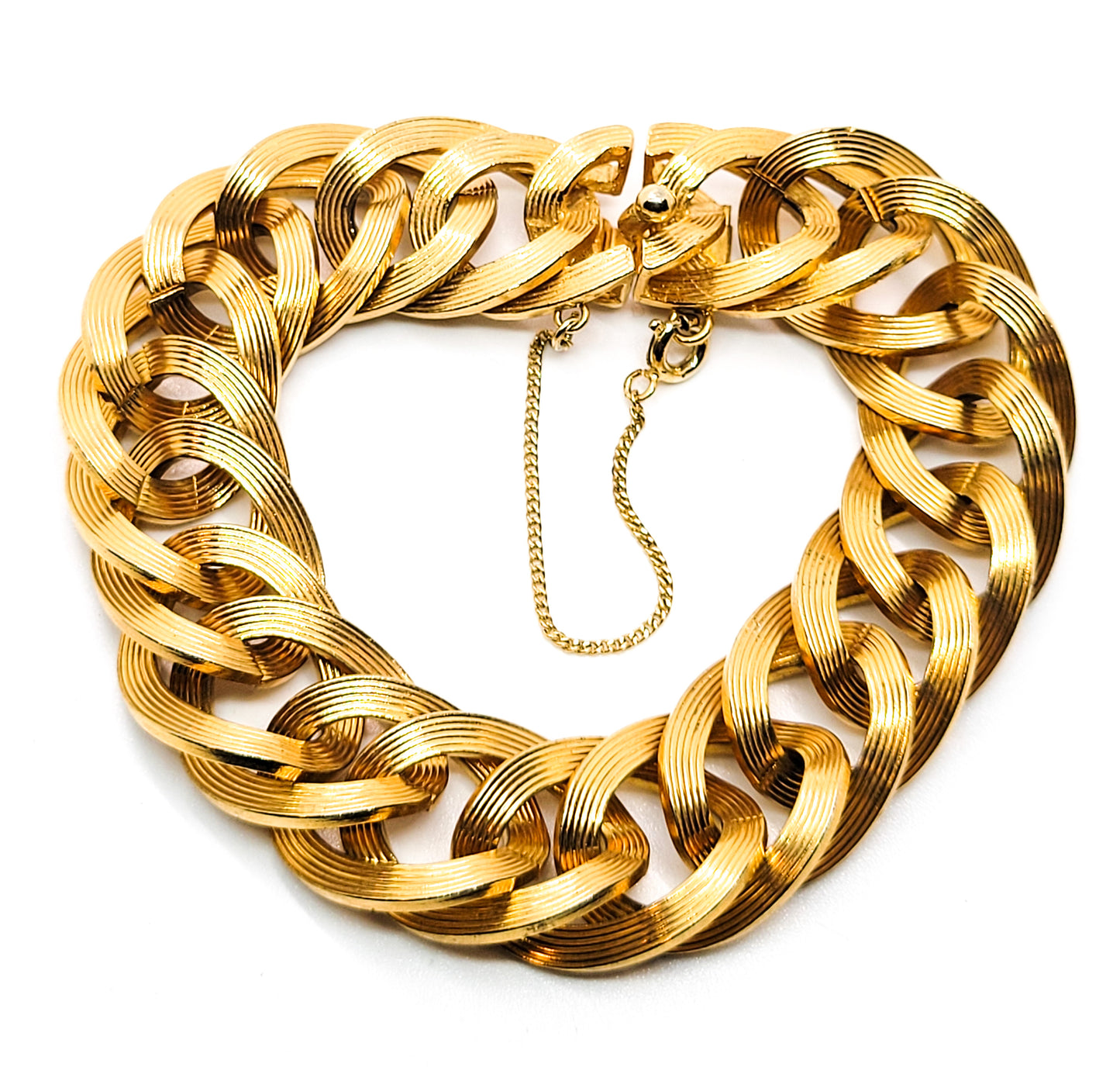 Castlecliff Gold toned vintage signed chain link textured tennis bracelet