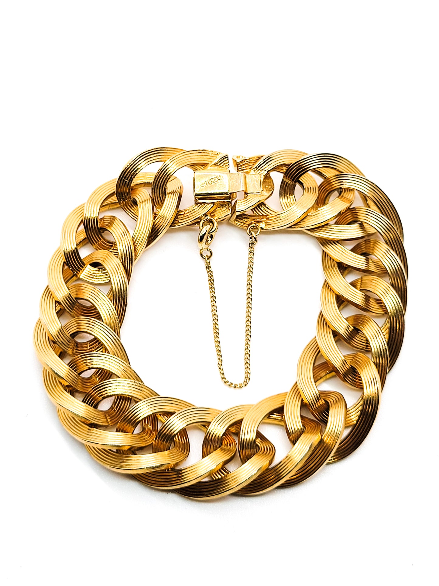 Castlecliff Gold toned vintage signed chain link textured tennis bracelet