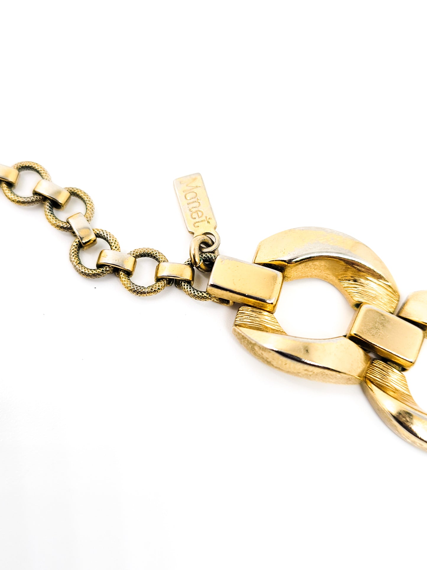 Monet signed vintage gold toned book chain linked necklace