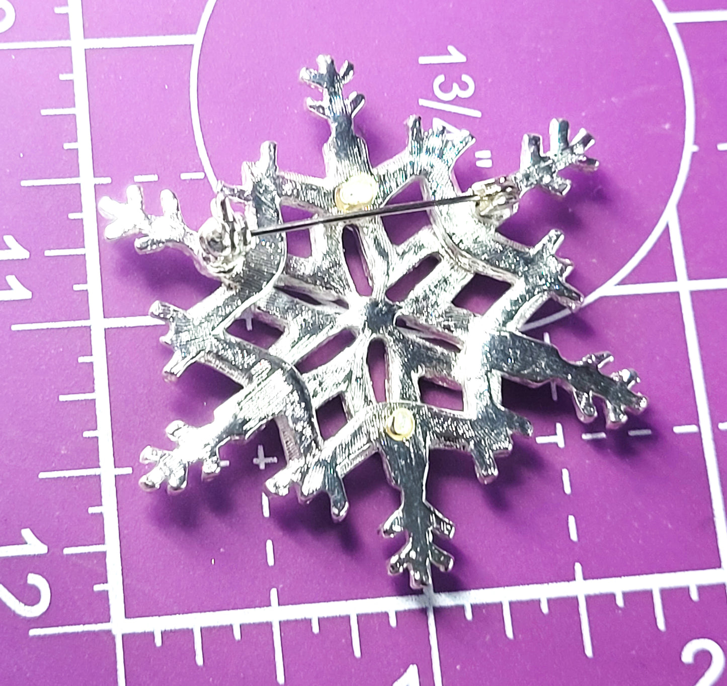 Silver snowflake winter clear rhinestone brooch