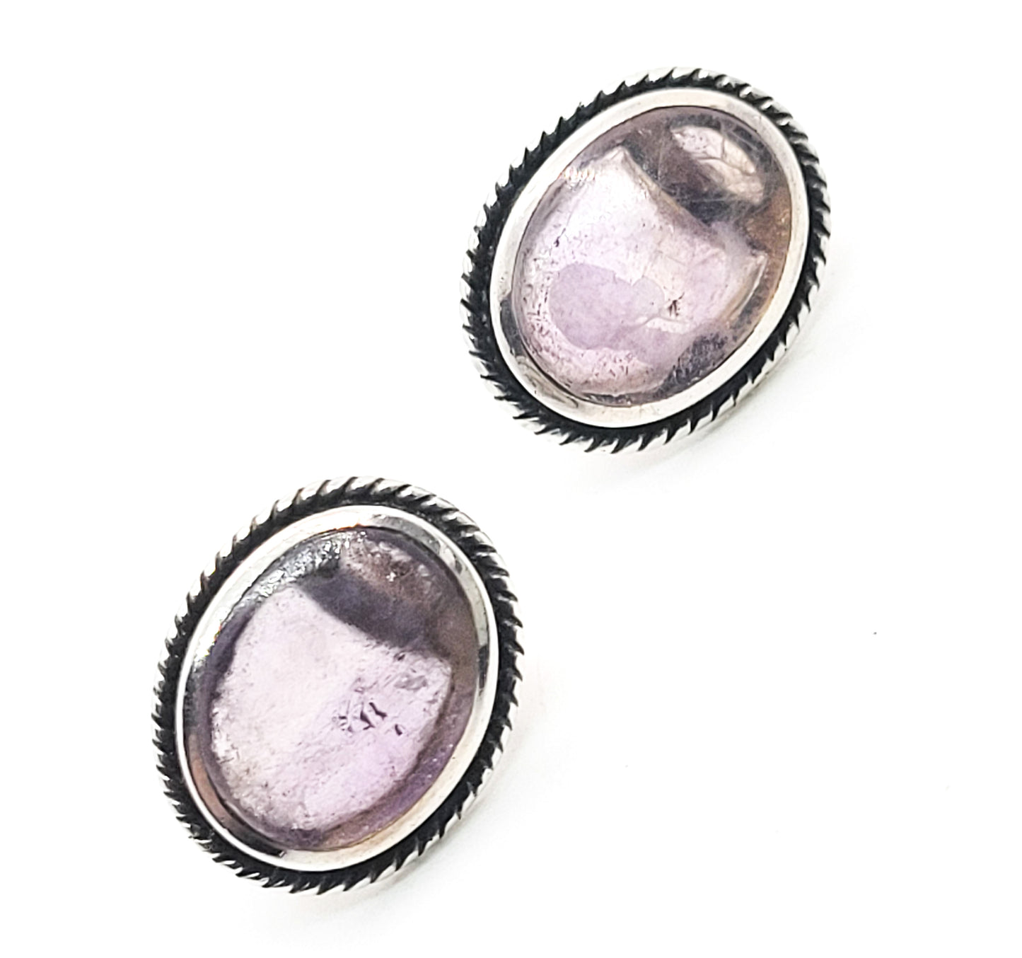 PB Amethyst cab twisted rope sterling silver stud earrings 925