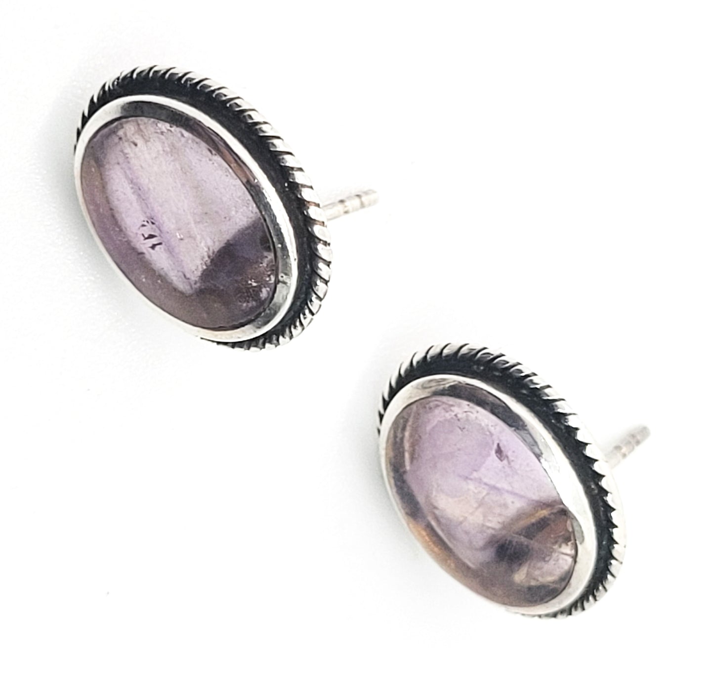 PB Amethyst cab twisted rope sterling silver stud earrings 925
