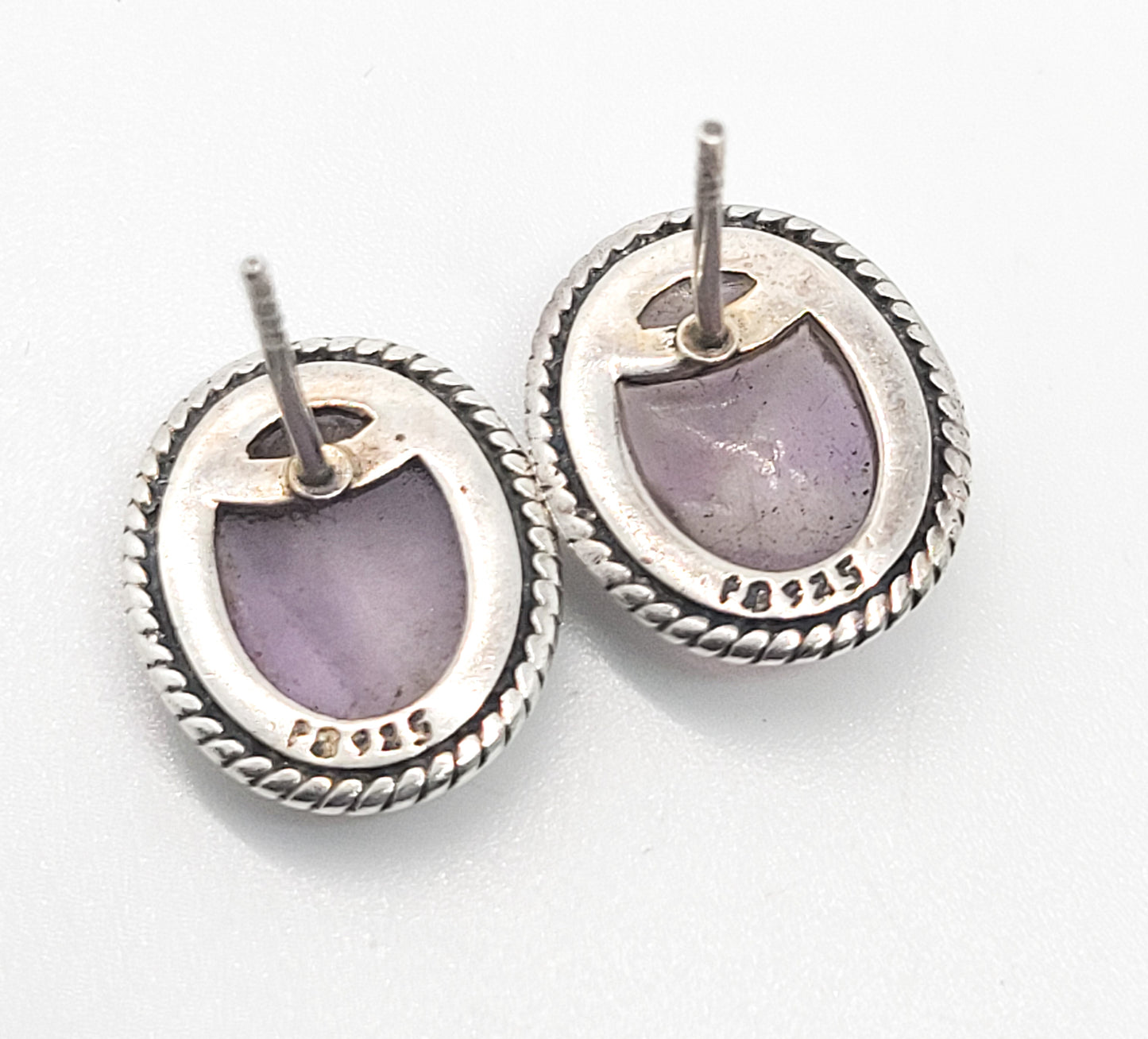 PB Amethyst cab twisted rope sterling silver stud earrings 925
