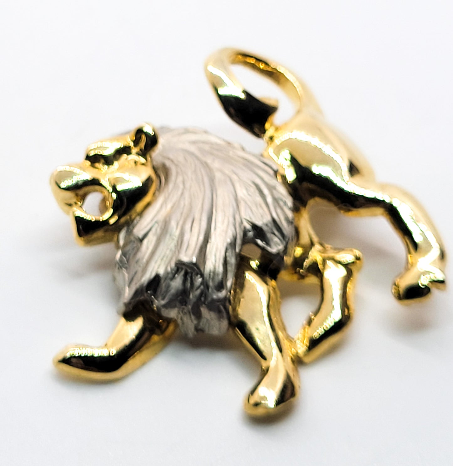 Angel Lion Leo signed vintage gold and silver two toned figural brooch