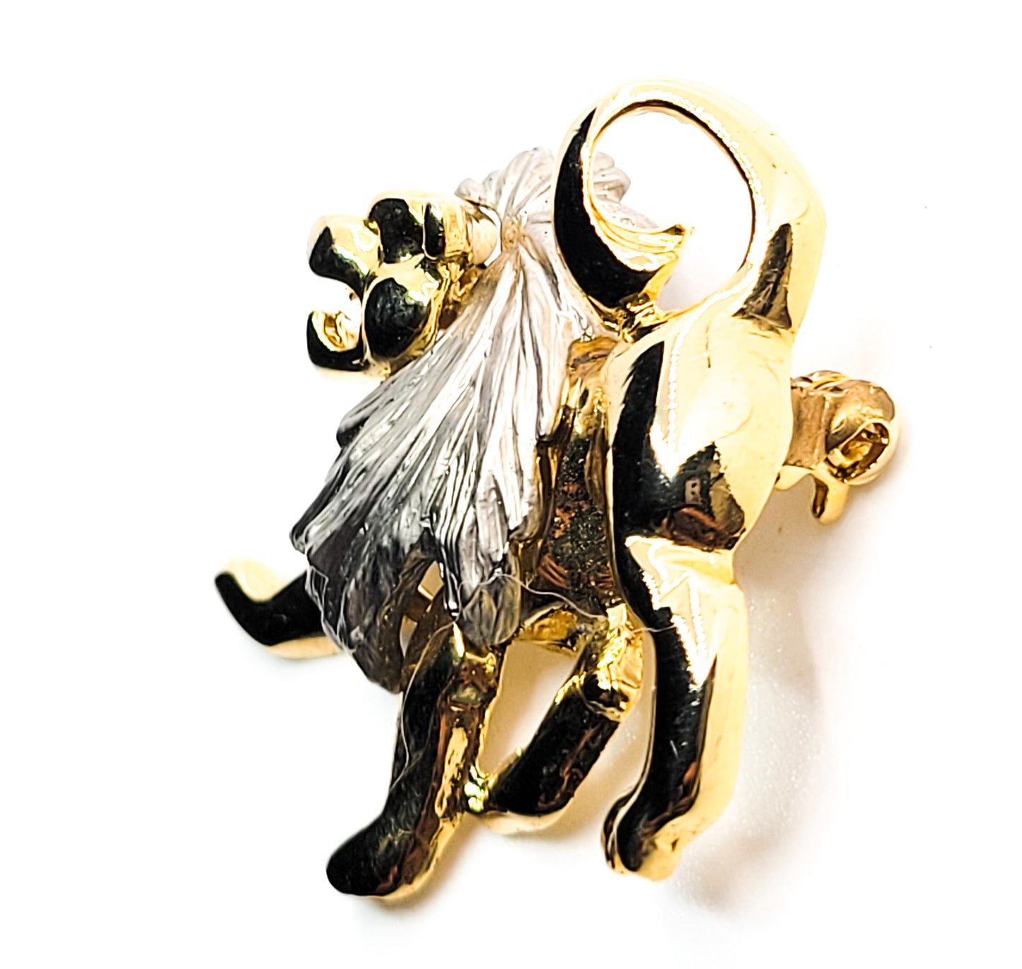 Angel Lion Leo signed vintage gold and silver two toned figural brooch