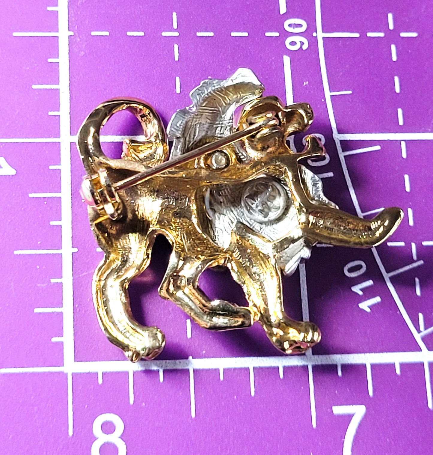 Angel Lion Leo signed vintage gold and silver two toned figural brooch