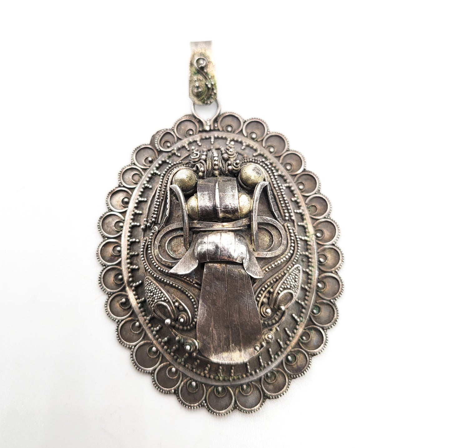 Rangda Balinese demon Queen Large mask sterling silver vintage pendant