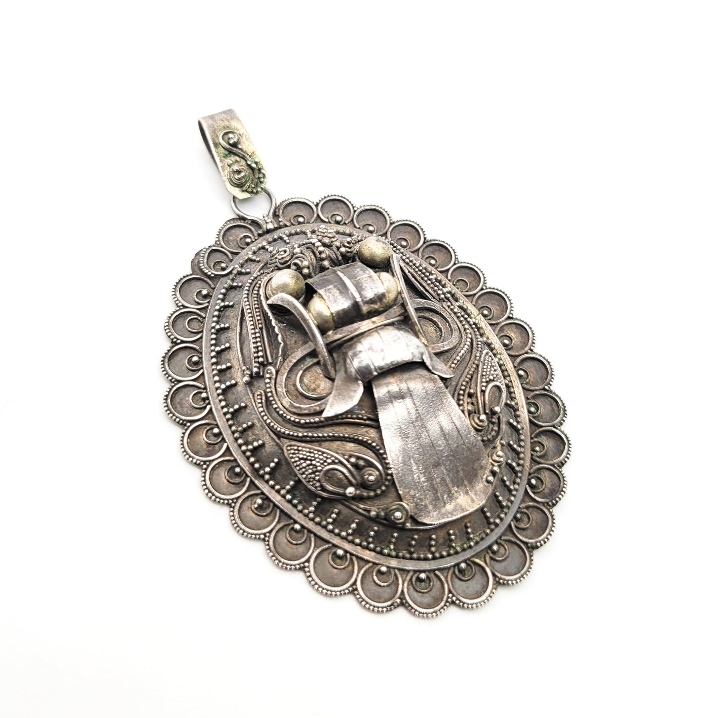 Rangda Balinese demon Queen Large mask sterling silver vintage pendant