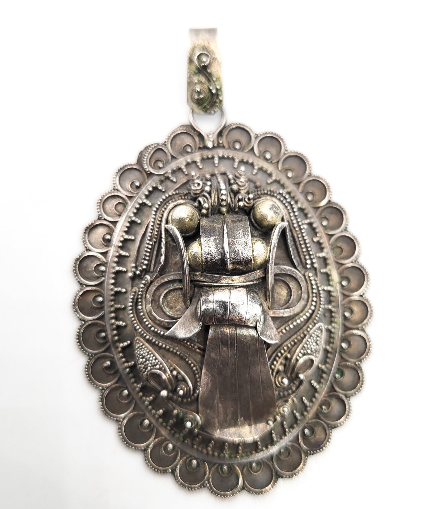 Rangda Balinese demon Queen Large mask sterling silver vintage pendant