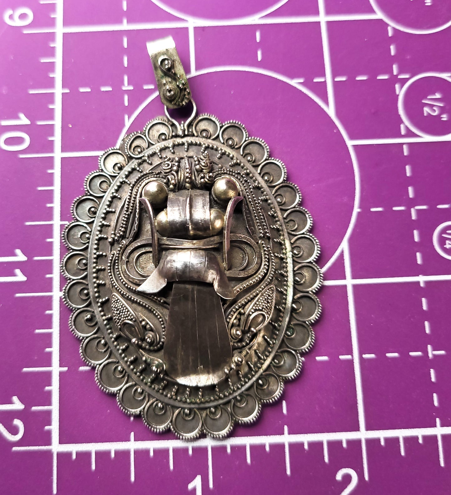 Rangda Balinese demon Queen Large mask sterling silver vintage pendant