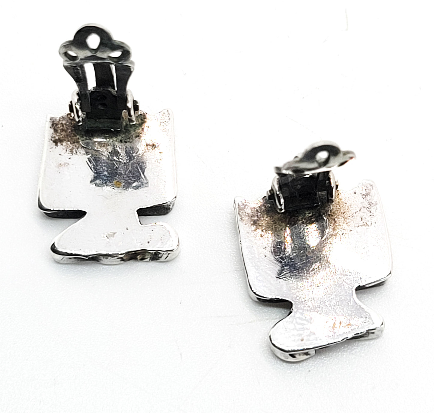 Thunderbird Zuni Native American NA sterling silver inlay vintage clip on earrings