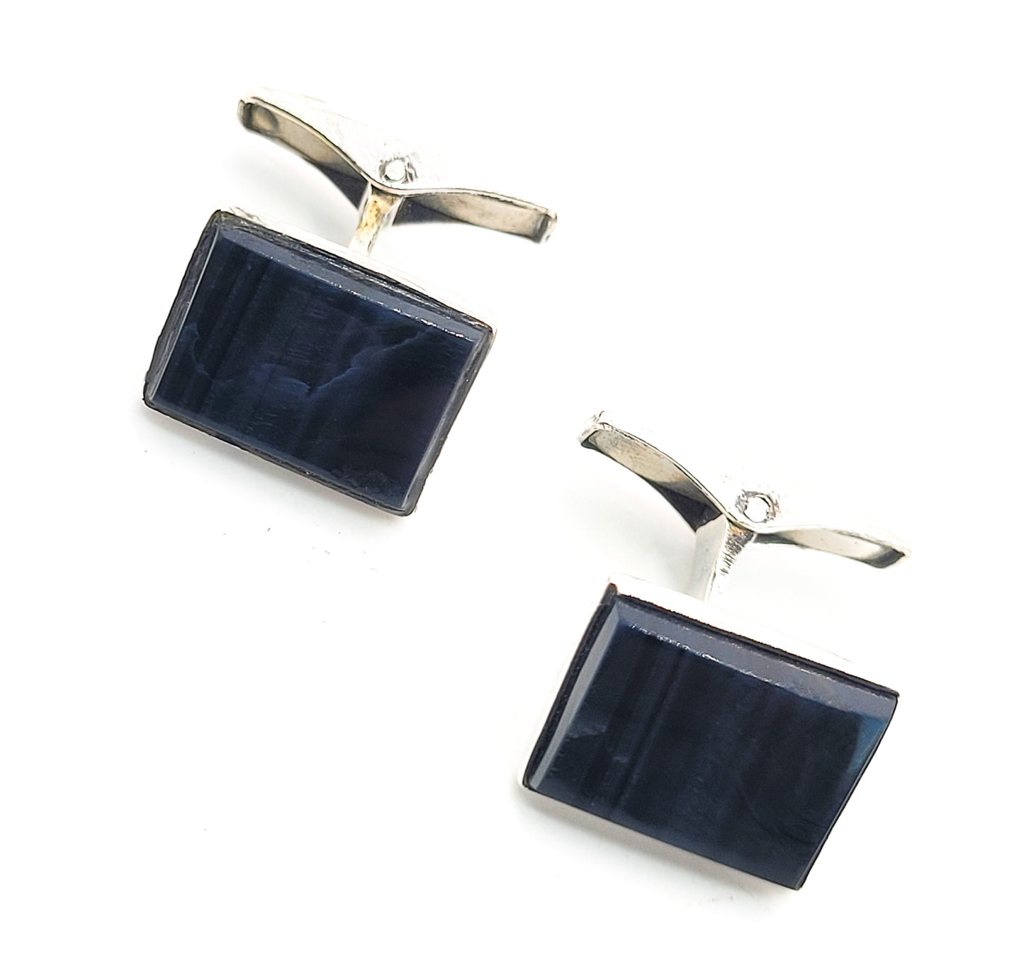 Banded black Agate gemstone 813 sterling silver cufflinks Finland Turku 1966