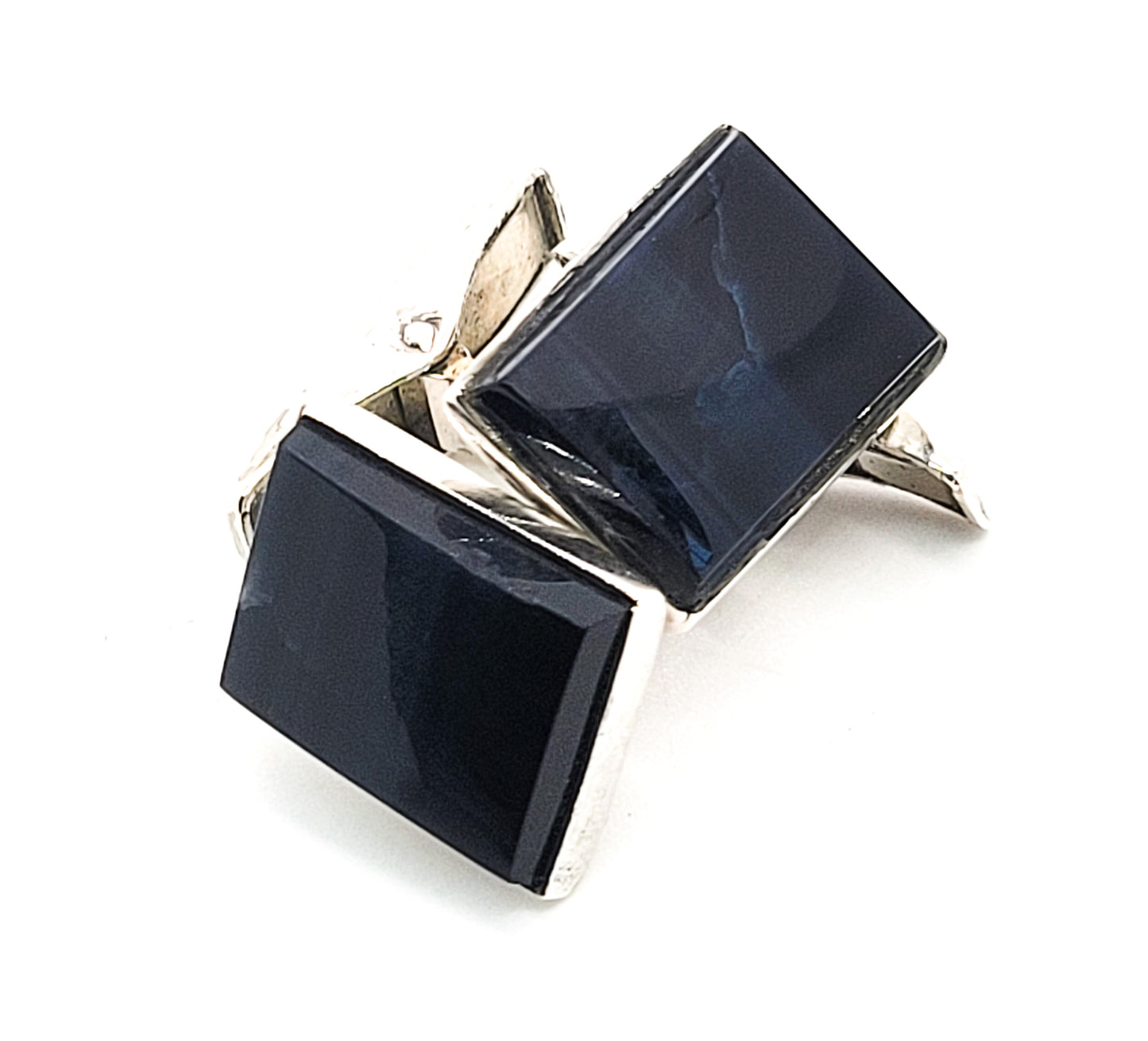 Banded black Agate gemstone 813 sterling silver cufflinks Finland Turku 1966