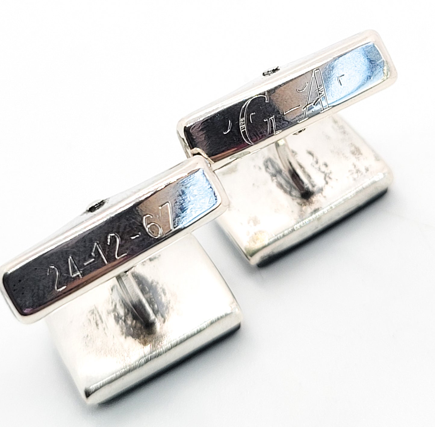Banded black Agate gemstone 813 sterling silver cufflinks Finland Turku 1966