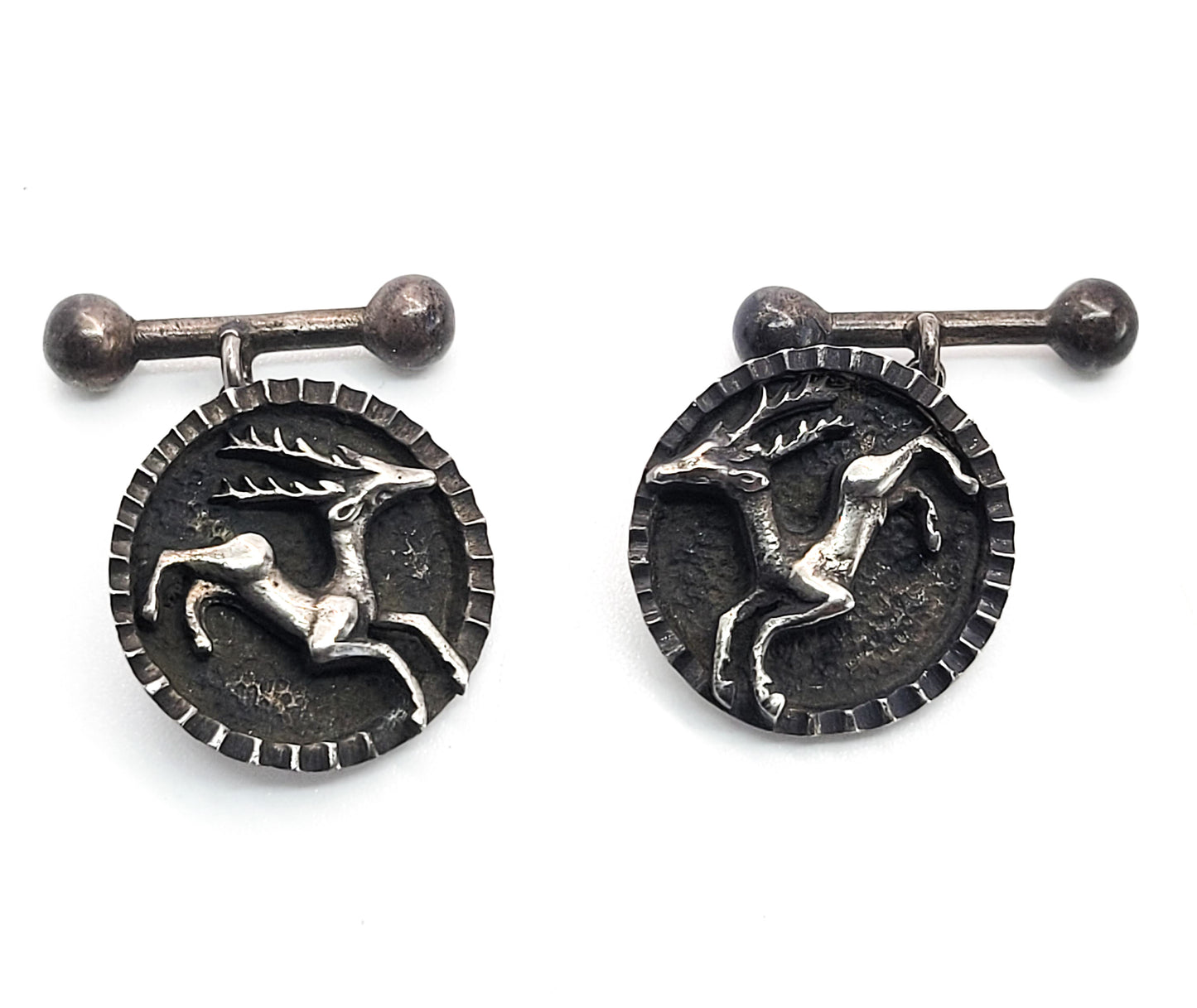 BBS Running Buck deer equestrian hunting 800 sterling silver antique cufflinks
