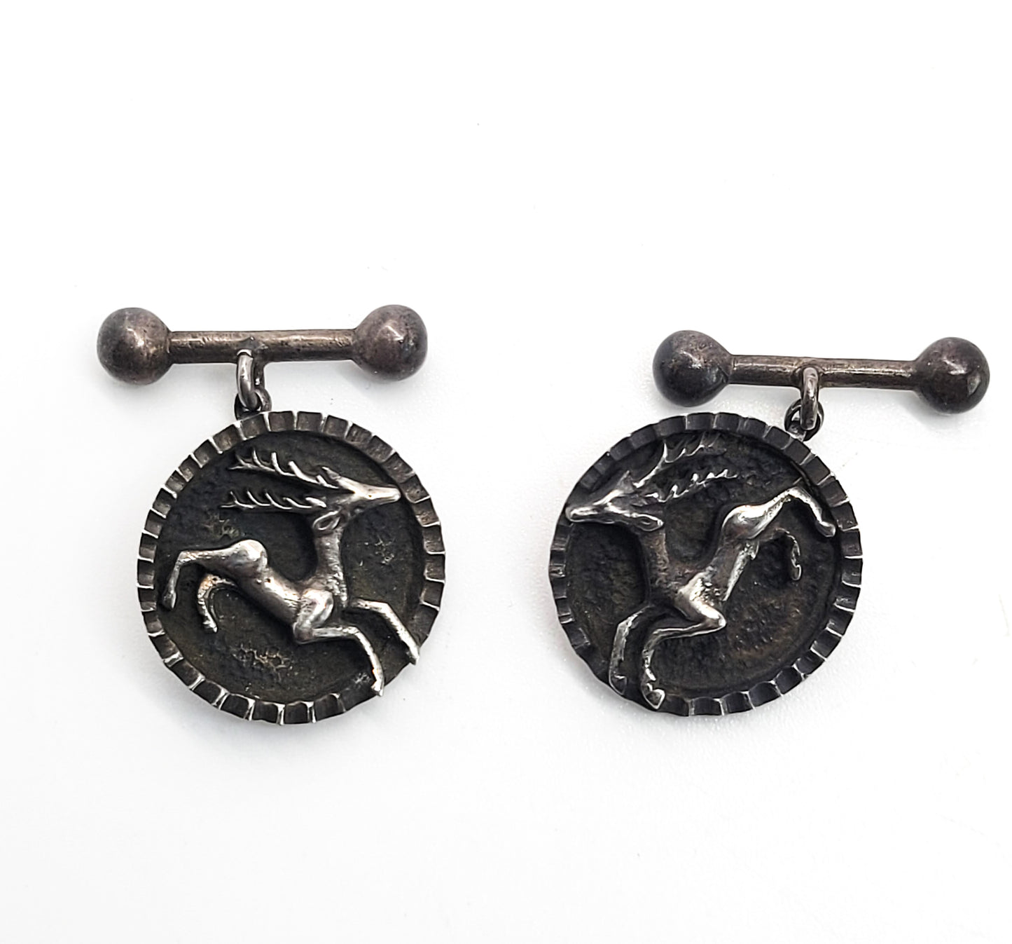 BBS Running Buck deer equestrian hunting 800 sterling silver antique cufflinks