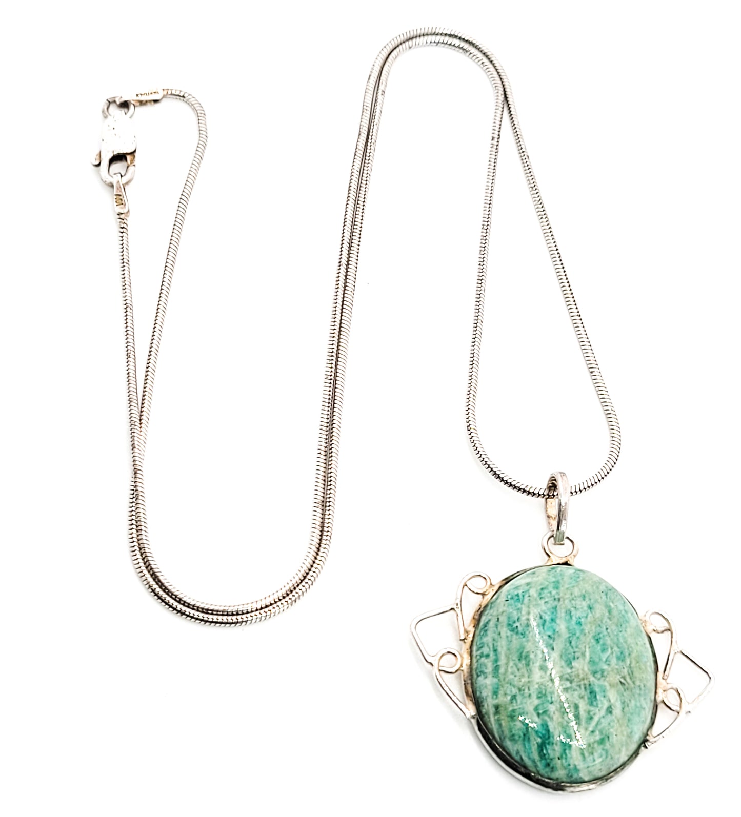 Amazonite vintage bright blue banded filigree sterling silver necklace