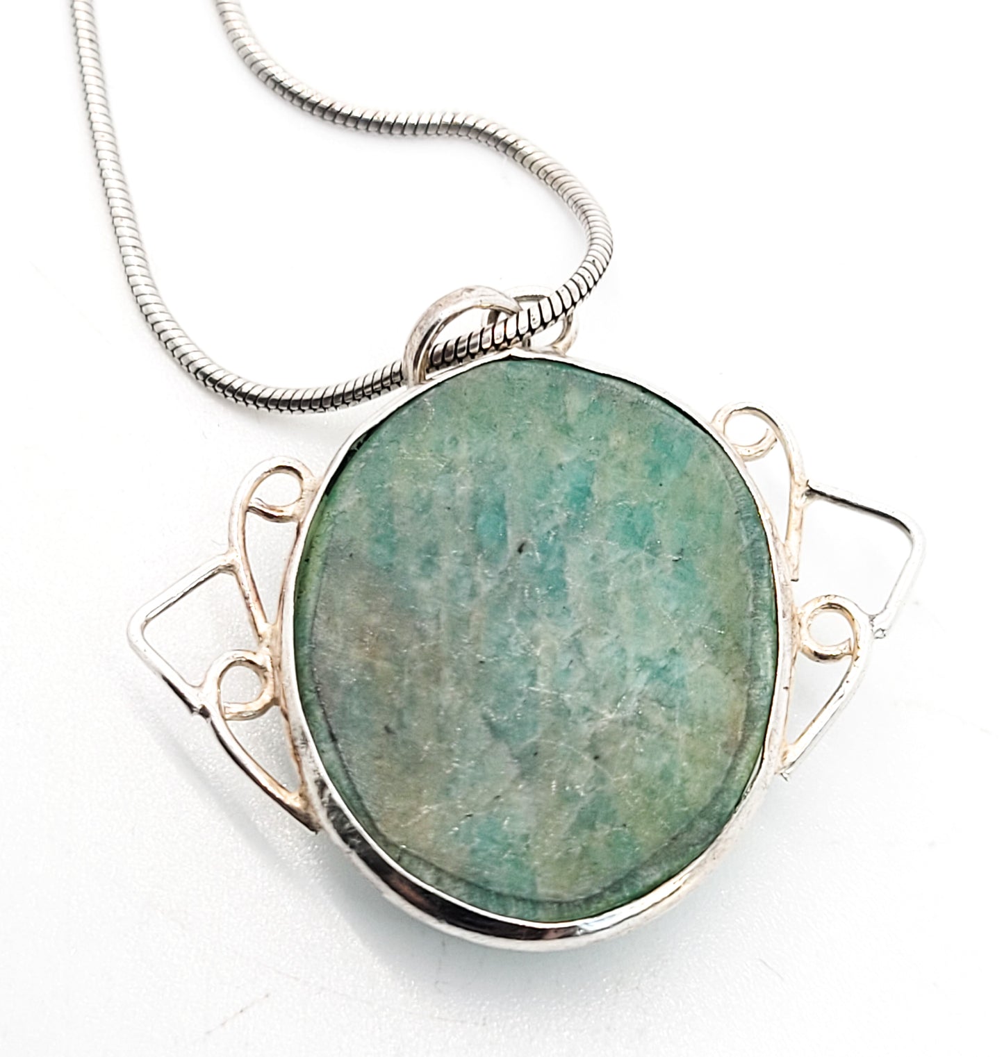Amazonite vintage bright blue banded filigree sterling silver necklace