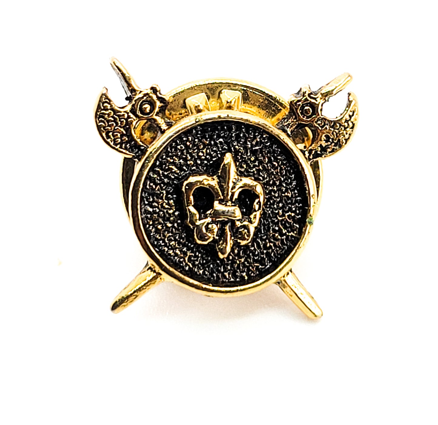 Ballou Fleur De Lis double axe vintage gold toned tie tack pin