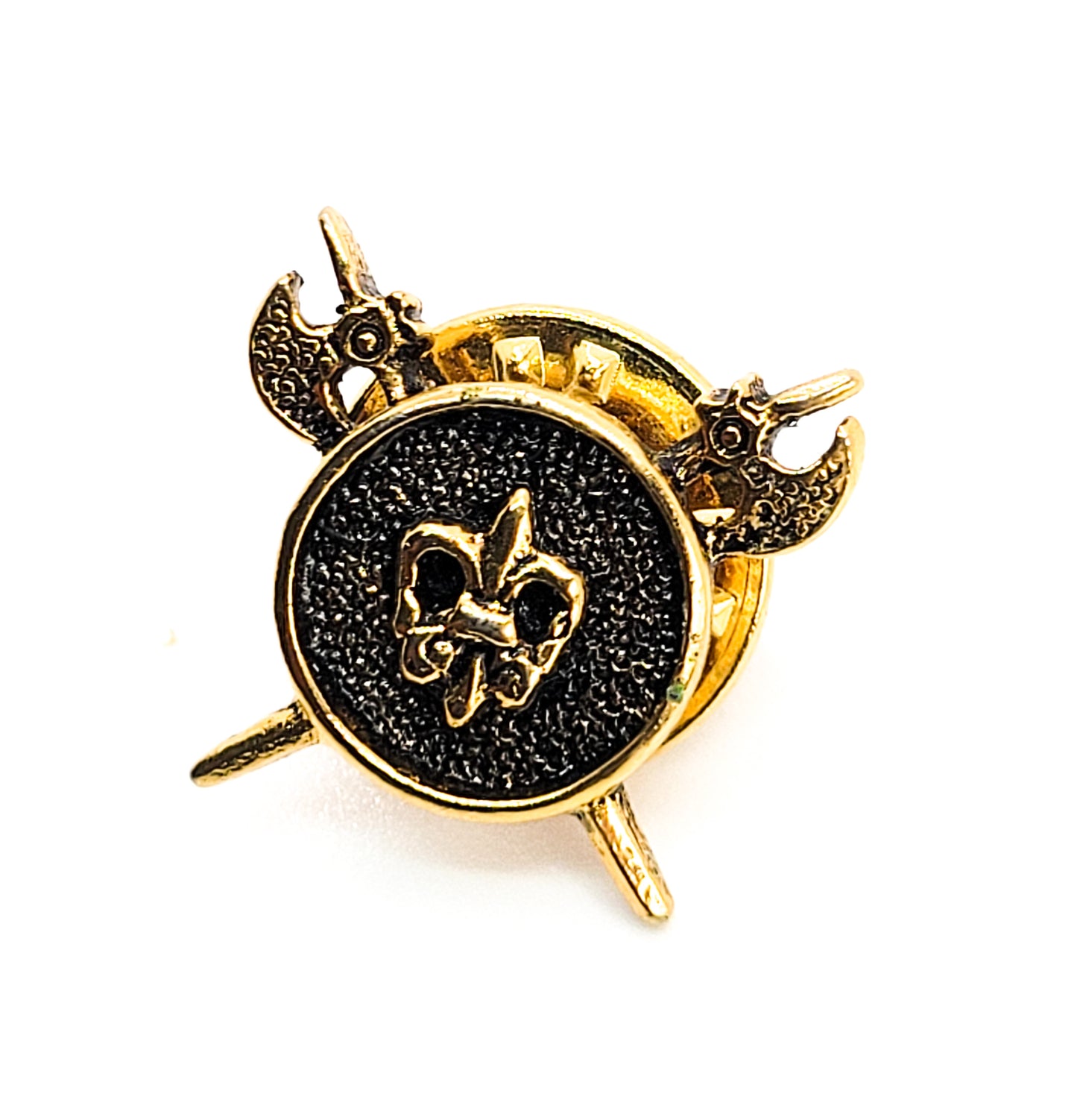 Ballou Fleur De Lis double axe vintage gold toned tie tack pin