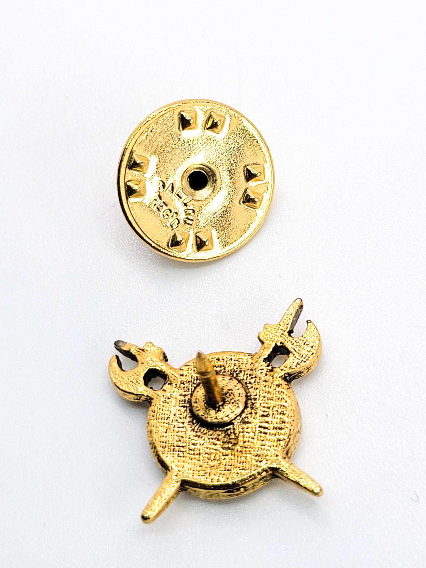 Ballou Fleur De Lis double axe vintage gold toned tie tack pin