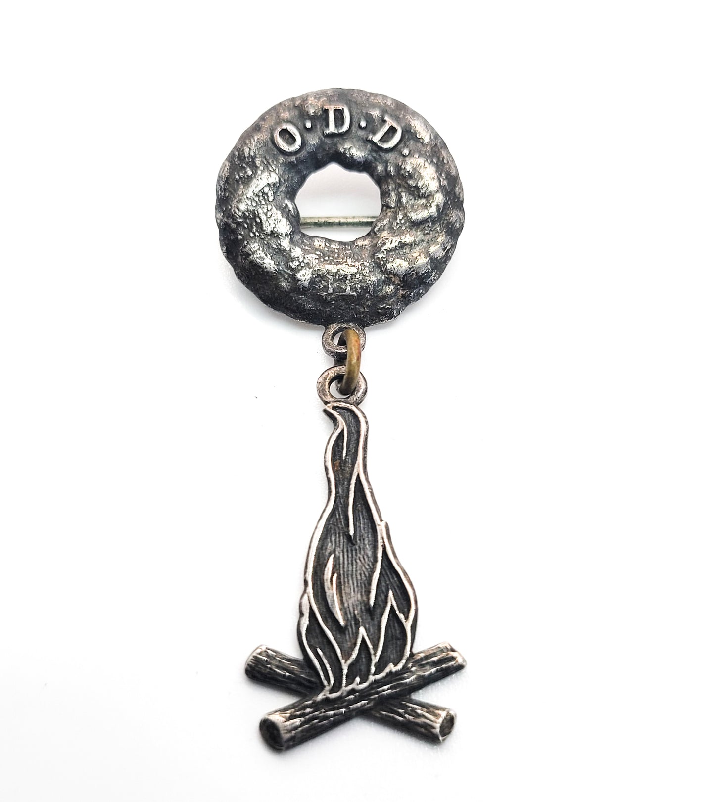 O.D.D. Sterling silver plated vintage fraternal order camp fire brooch pin